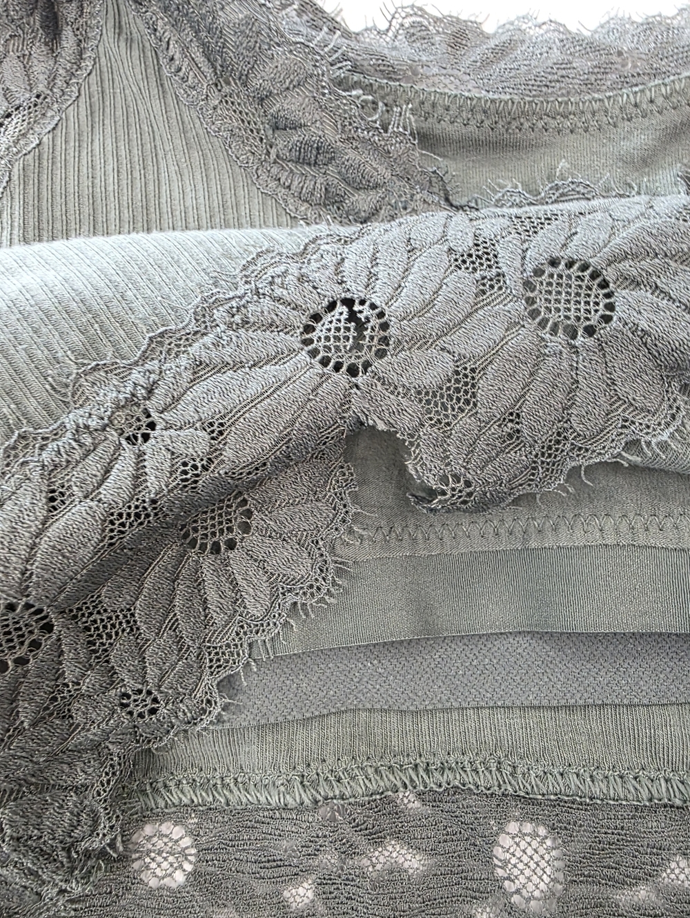 Aerie Lace-Trim Ribbed Bralette in Sage Green - Picture 9 of 12